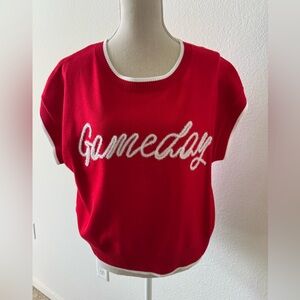 Le Lis Red Crewneck Sweater Top with White Script